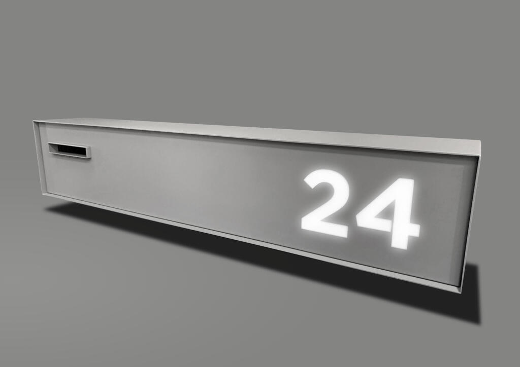 Long Custom Made Letterbox with lighting and laser cut house number