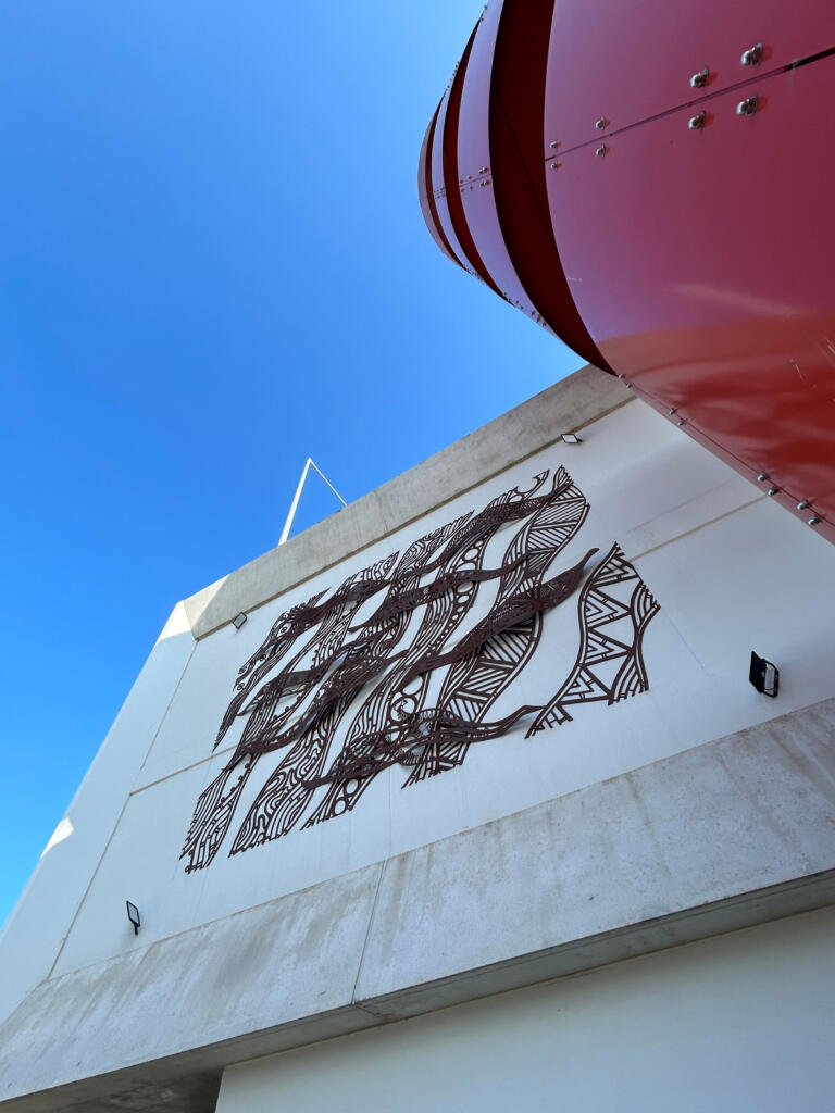 Murrenda, by Mandy Nicholson; Commissioned by the Level Crossing Removal Project with ADA Consulting for Berwick Station, is a celebration of First Nation perspectives of time, rooted in the observation of natural cycles and patterns; artwork fabricated by Lump Sculpture Studio