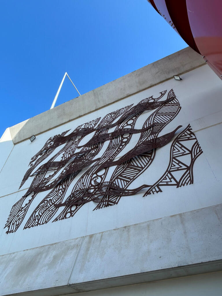 Murrenda, by Mandy Nicholson; Commissioned by the Level Crossing Removal Project with ADA Consulting for Berwick Station, is a celebration of First Nation perspectives of time, rooted in the observation of natural cycles and patterns; artwork fabricated by Lump Sculpture Studio